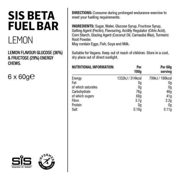 Baton Energetyczny SIS Beta Fuel Chews Energy Bar Lemon 60g