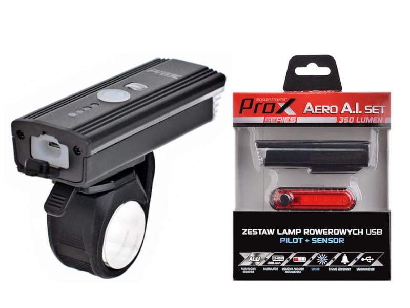 Zestaw lampek rowerowych PROX AERO A.I. set 350lm usb, pilot, sensor, 1200 mah  5905247012210-4.jpg